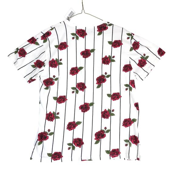 Knickerbocker Striped Red Roses T-Shirt Women's L Short Sleeves Whimsigoth Artsy - Picture 2 of 10